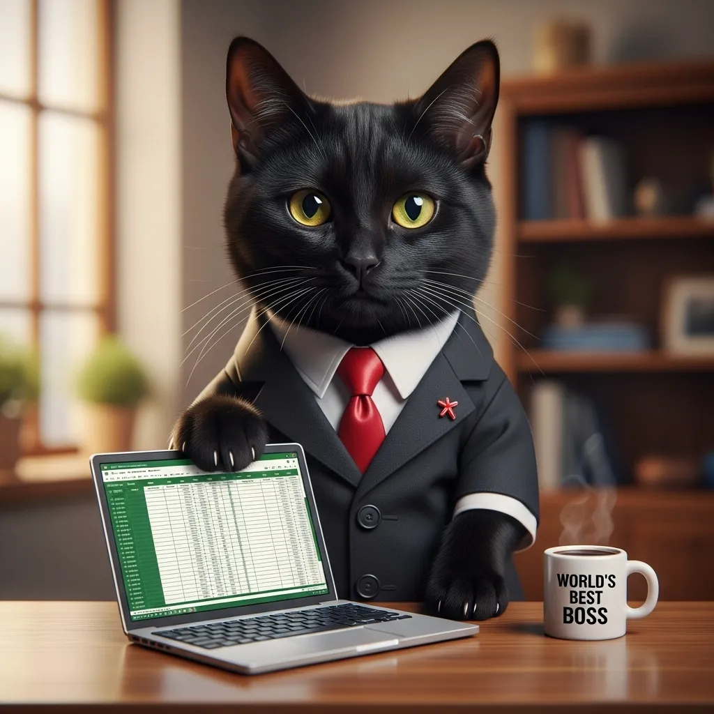 cat working on laptop meme 2025 – CEO cat executive officer
