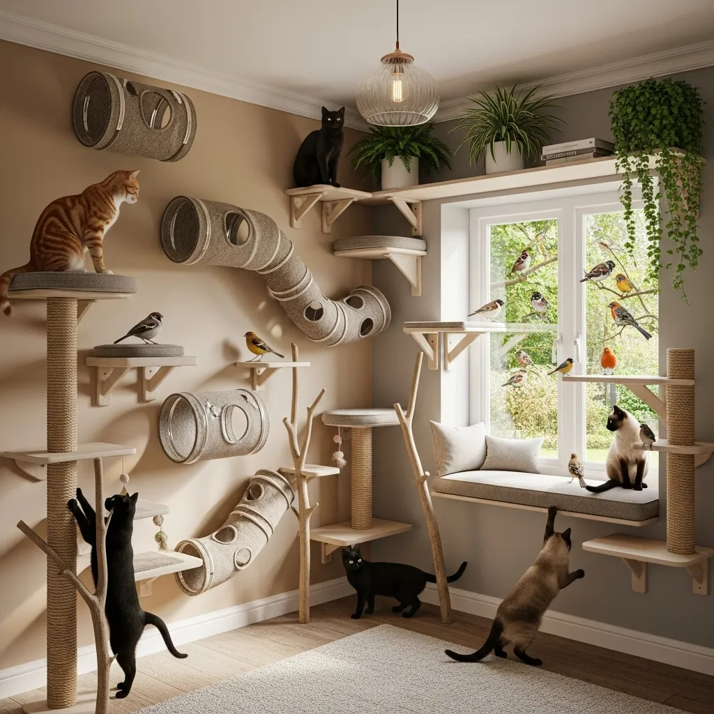Cat Room Decor Ideas 1 Modern cat room décor ideas with vertical climbing walls and cozy window perch
