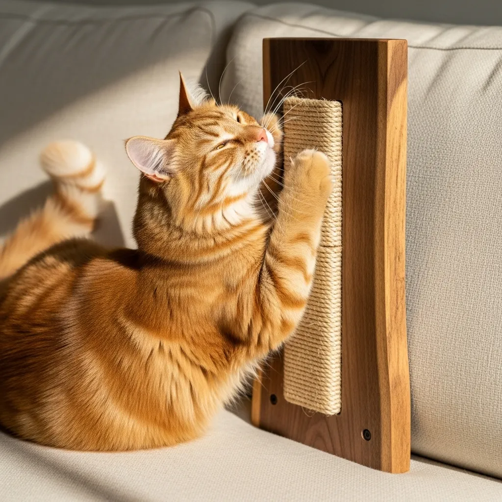 Live-edge wood scratcher that looks like high-end decor while saving your sofa