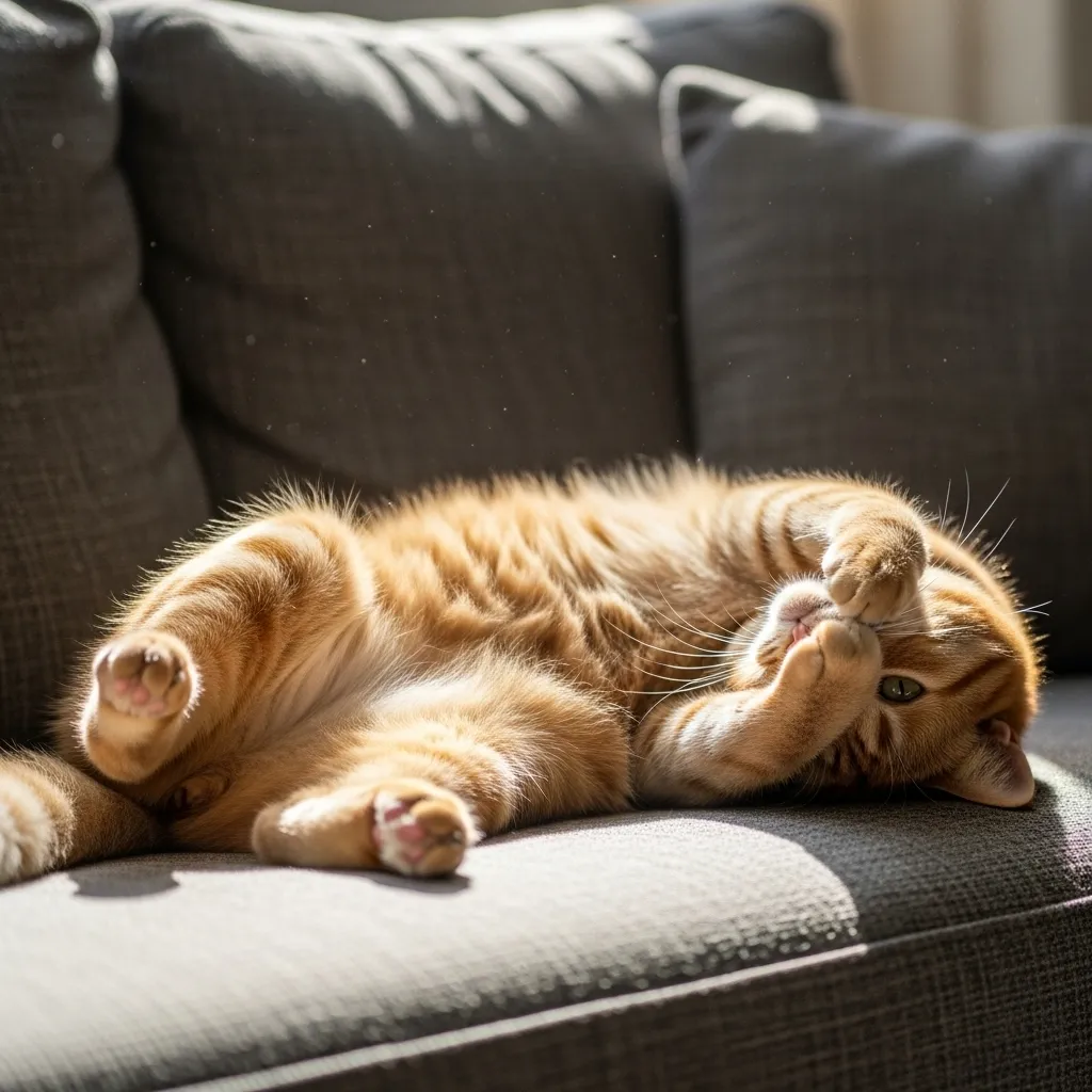 Funny lazy cat meme: orange tabby napping upside down on sofa with paw over face 😹