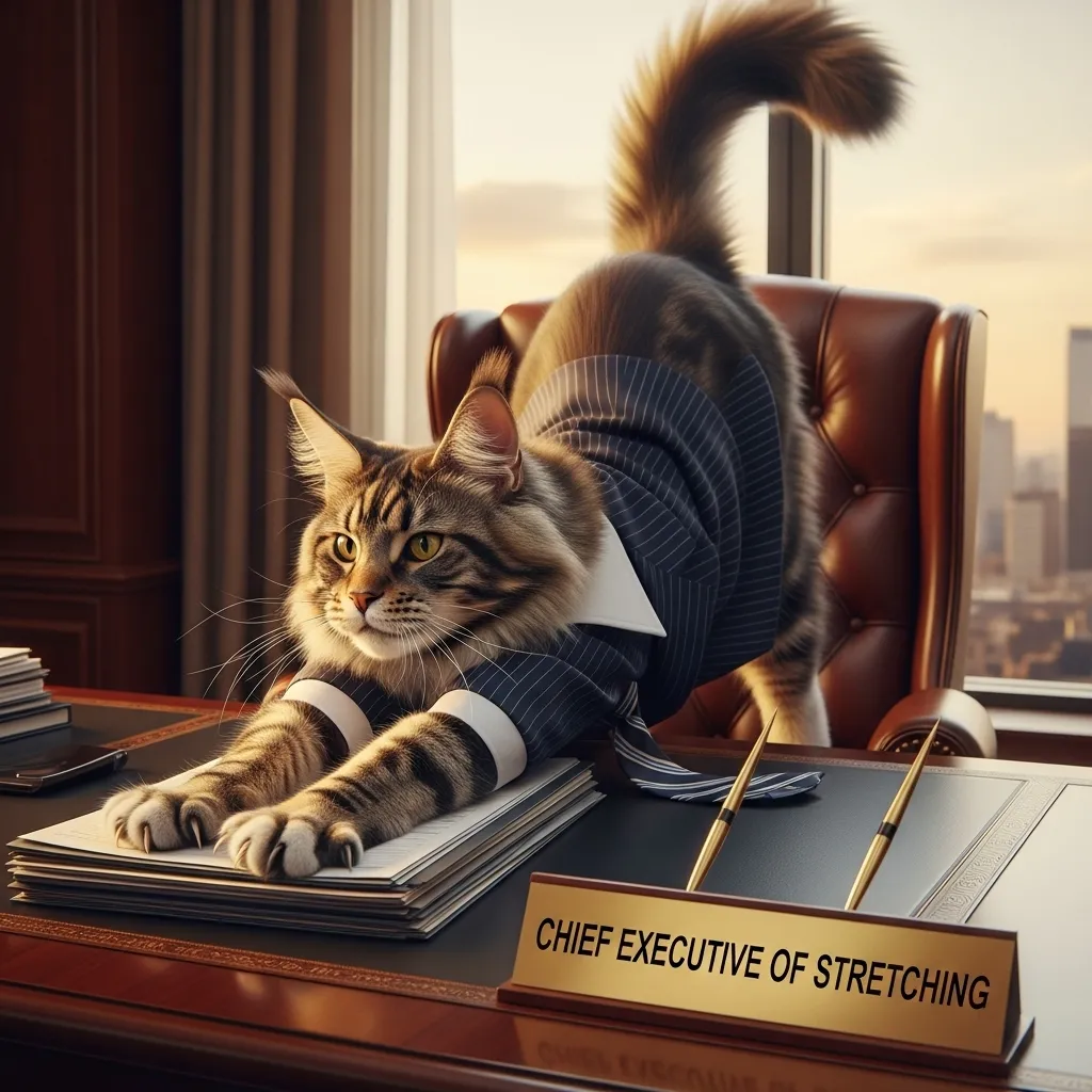  CEO of stretching cat meme template 2025 Maine Coon
