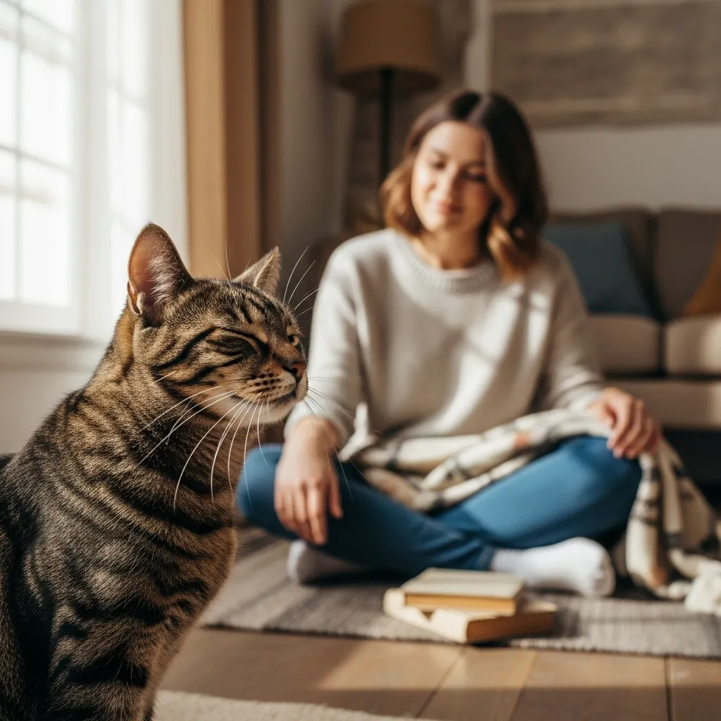 Cat and owner sharing a slow blink moment, strengthening their bond