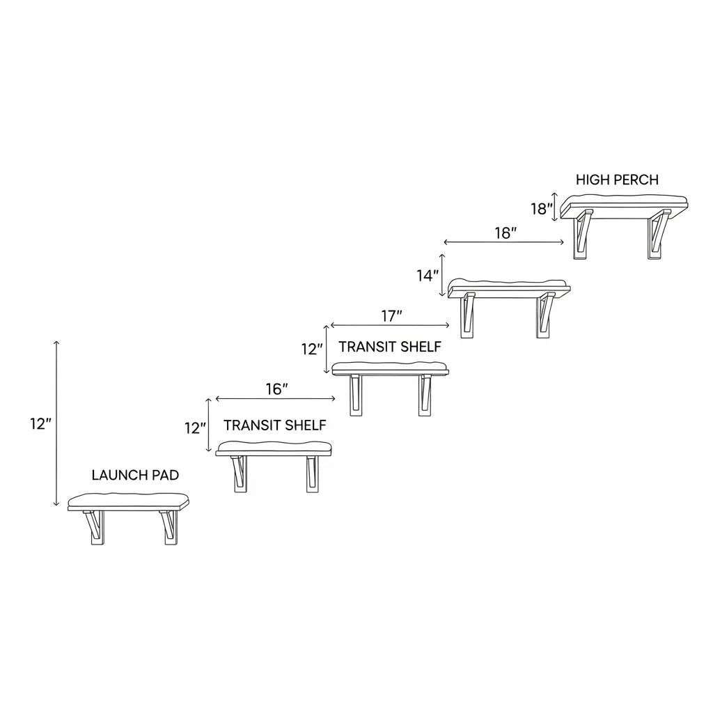 Ideal spacing diagram for safe minimalist cat shelves
