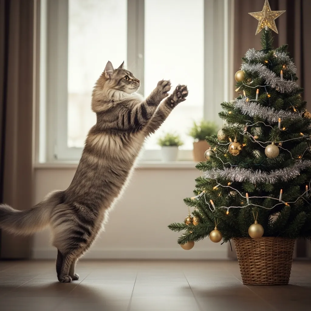 Norwegian forest cat knocks over Christmas tree 2025 epic fail
