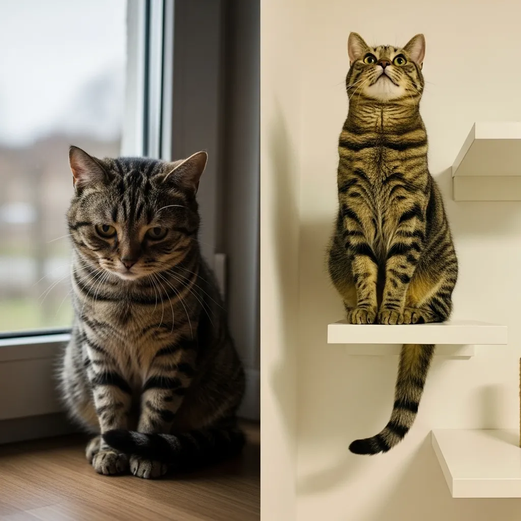  Before and after cat wall climbing setup – the difference vertical space makes in feline confidence and happiness