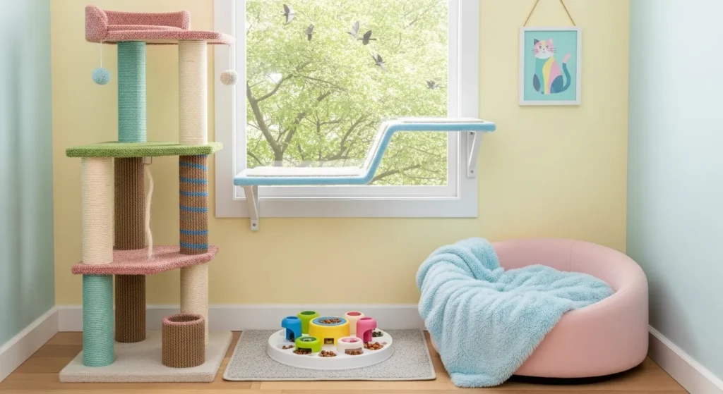 Ideal cat enrichment setup to prevent boredom-related scratching behavior