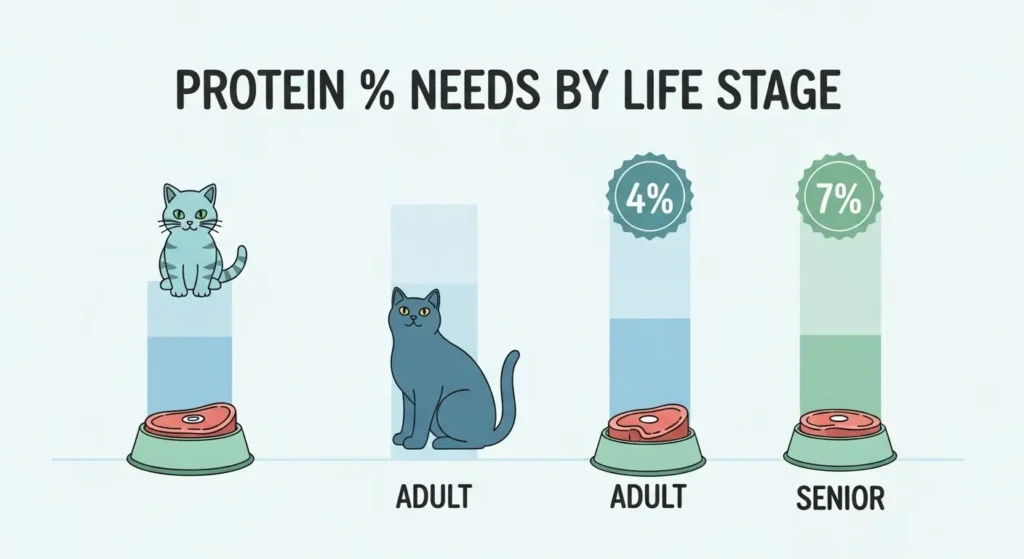 Cat protein requirements by age chart – kitten vs adult vs senior