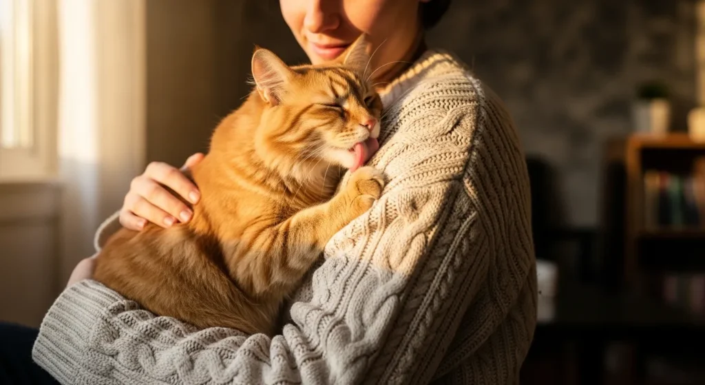 Emotional support cats behaviors – licking as stress relief for both