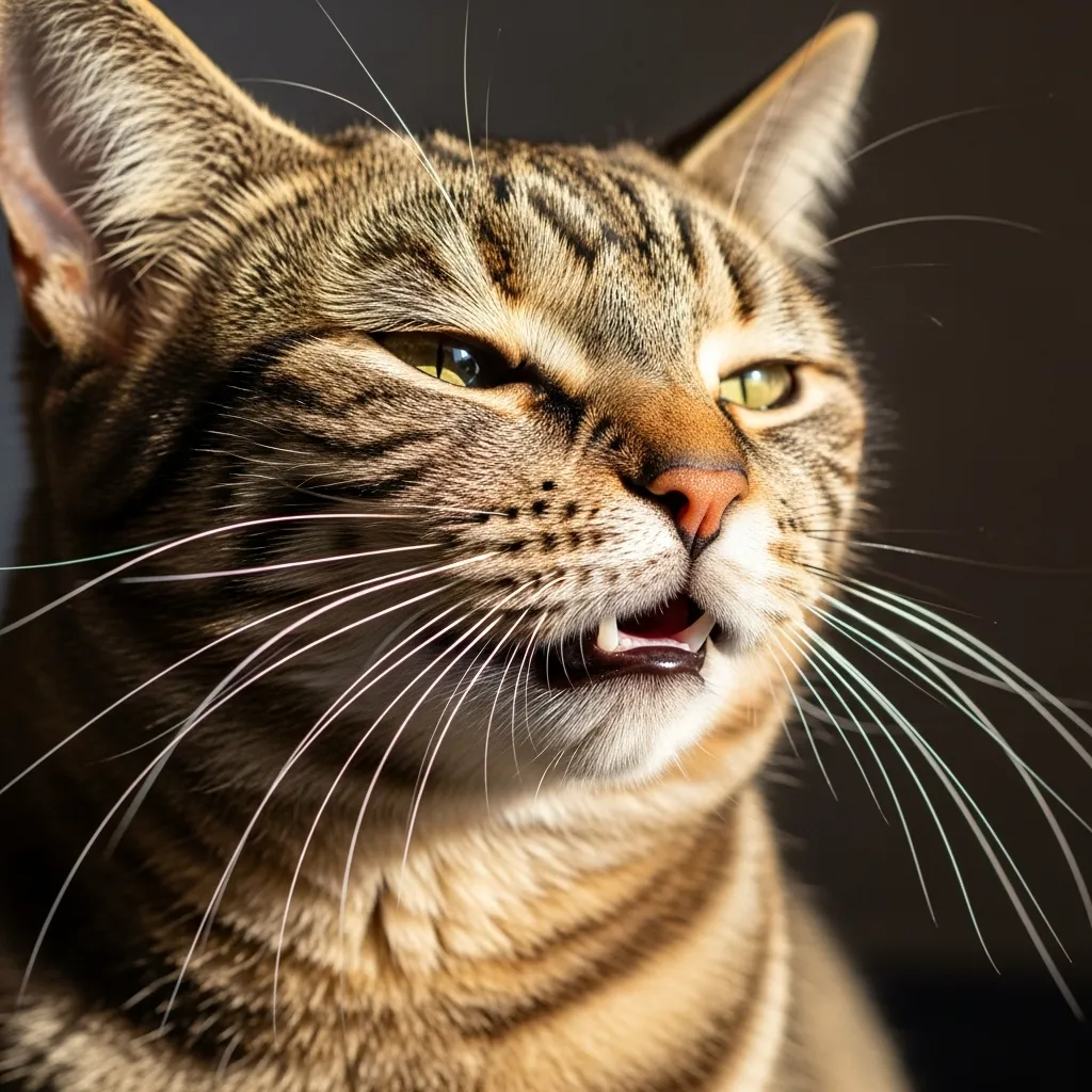 Cat performing flehmen response while smelling owner’s breath – using vomeronasal organ