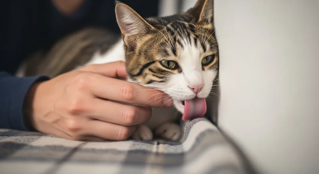 Cat licking as affection – including you in their grooming ritual