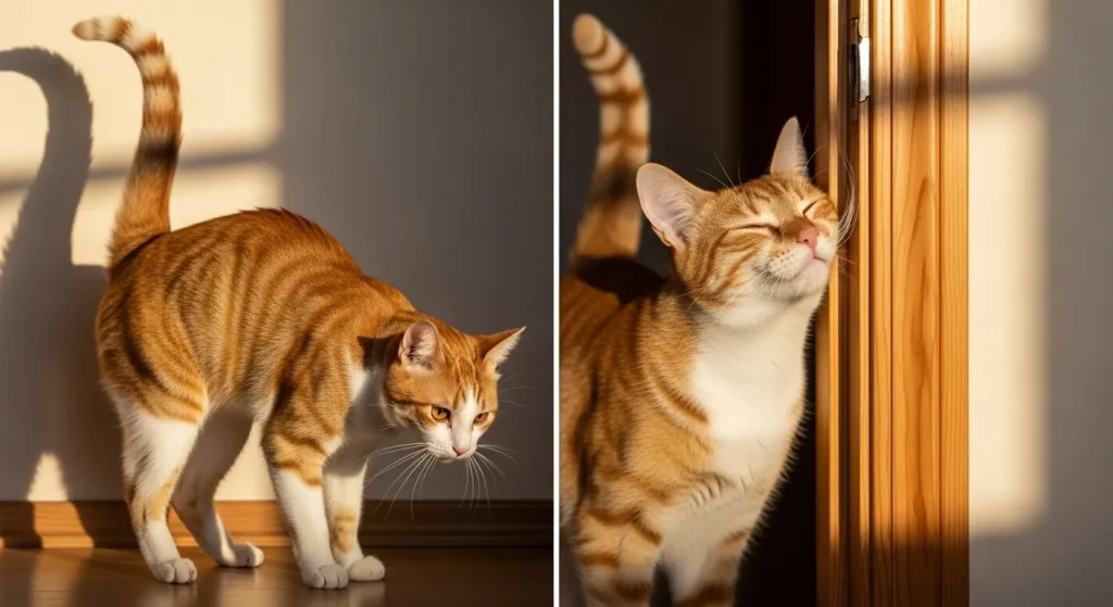 Signs of heat in cats: lordosis posture and affectionate rubbing behavior