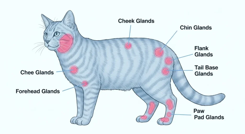 Cat scent gland locations diagram explaining why cats rub on everything