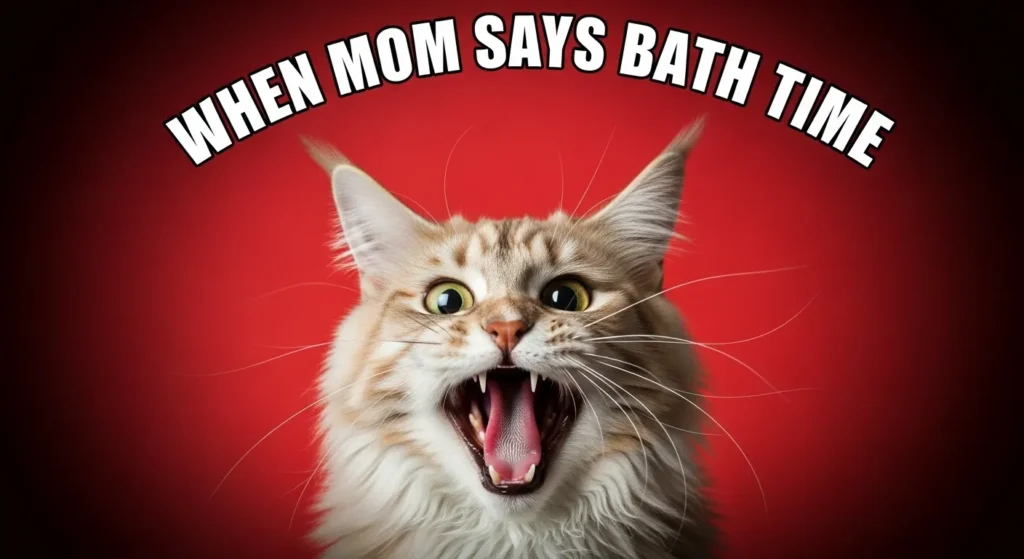 Screaming cat reaction meme – viral funny cat moment when bath time is announced