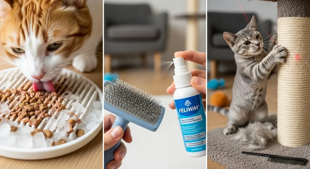 Cat grooming hacks – frozen lick mat, pheromone spray, and post-groom play