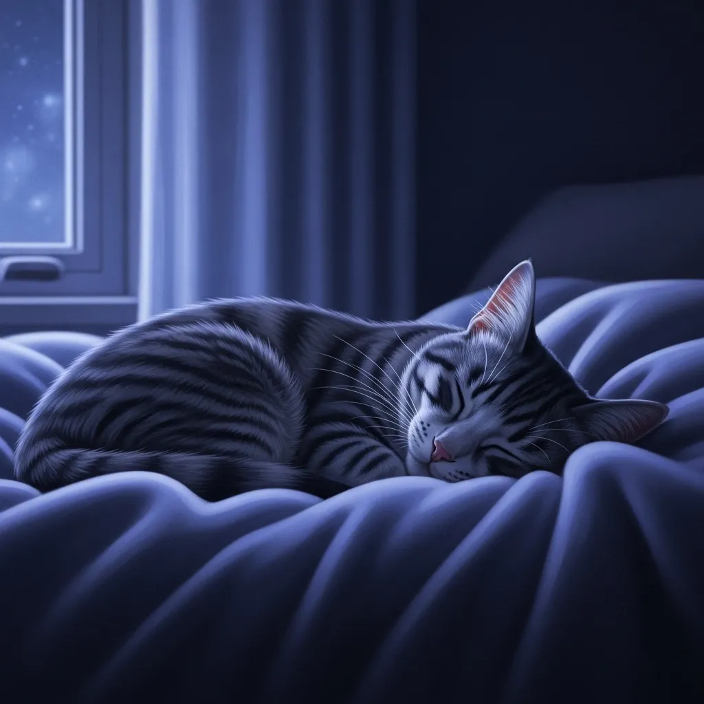  Peaceful cat sleeping at night after successful calming routine
