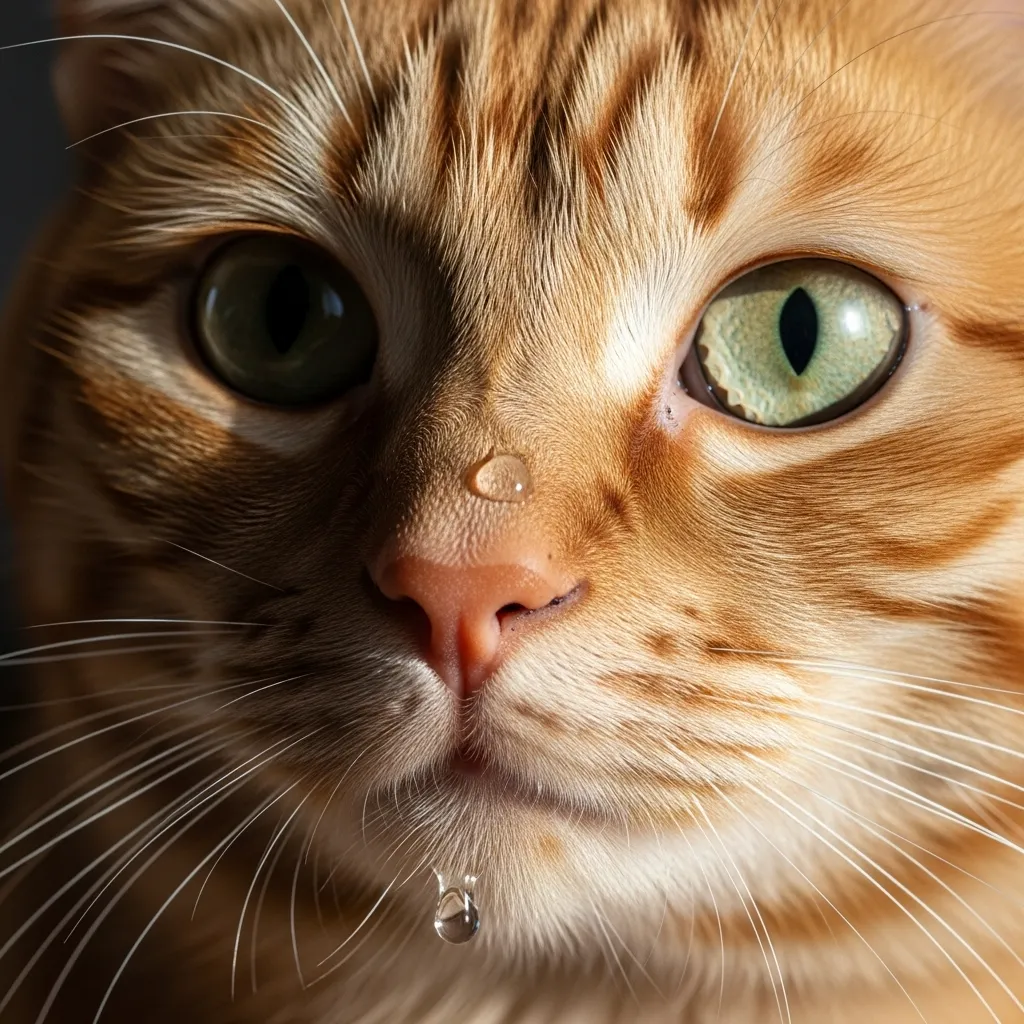  Cat with clear runny nose – typical early sign of feline upper respiratory infection
