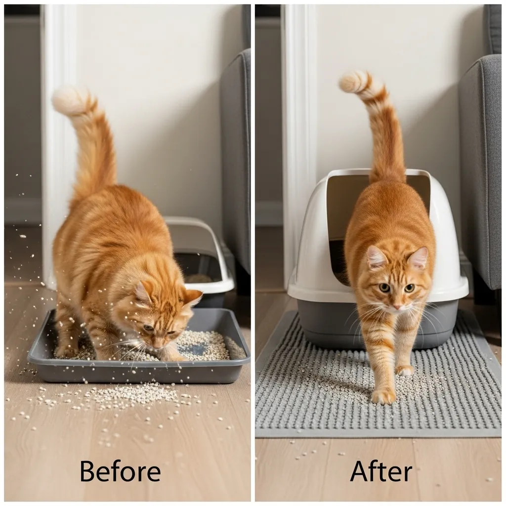  Before and after using top-entry box to stop cat playing in litter box