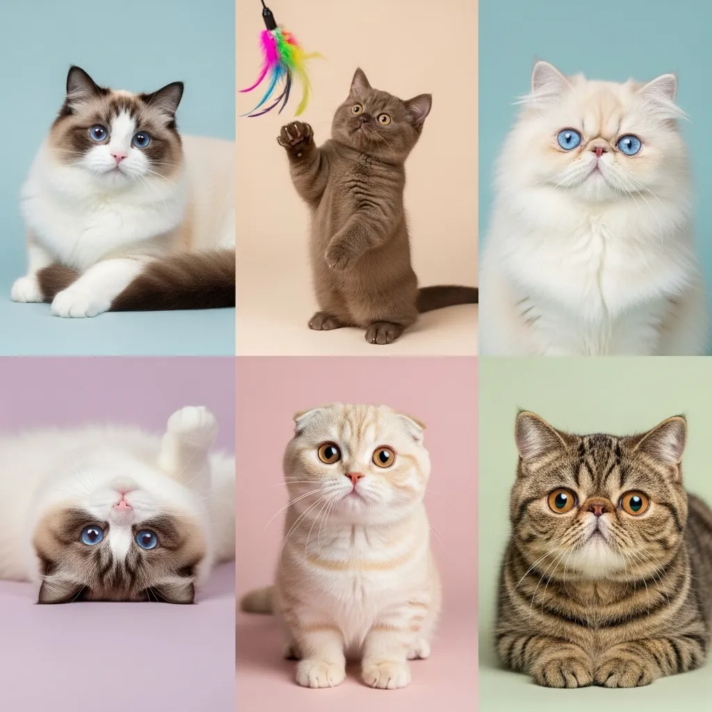 The Cutest Cat Breeds in the World 1 Top 5 cutest cat breeds 2025 – Ragdoll, Munchkin, Scottish Fold, Persian, and Exotic Shorthair collage
