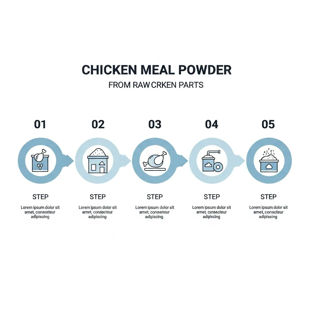  Step-by-step rendering process of chicken meal for pet food