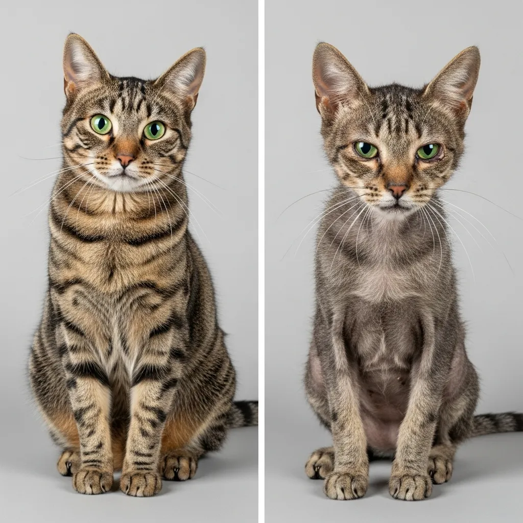 Before and after photos showing subtle early signs of kidney failure in cats