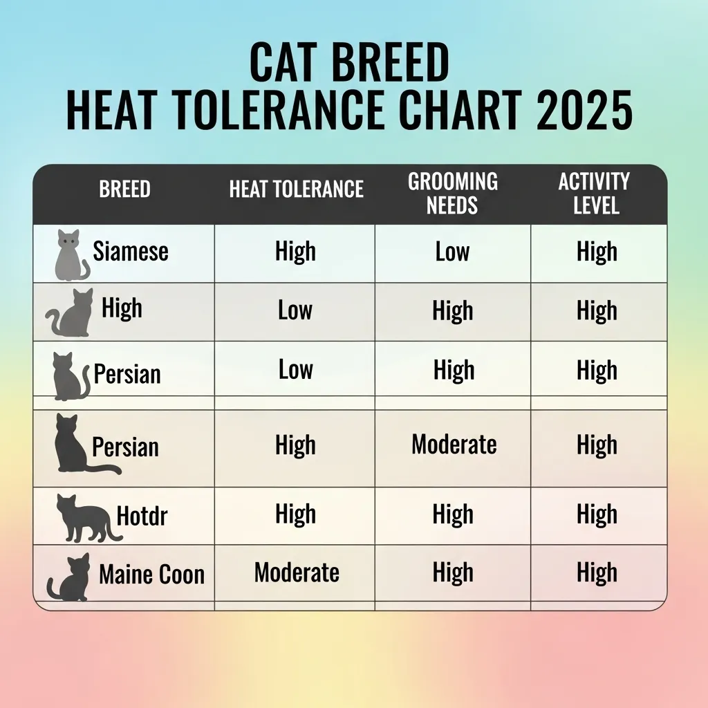 Cat breed heat tolerance comparison chart showing which breeds overheat fastest in summer