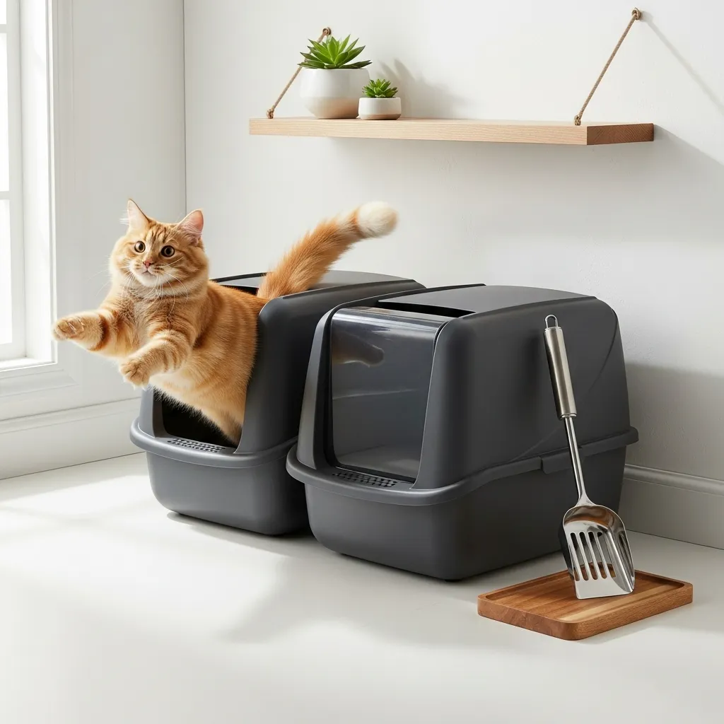 Clean litter box setup showing how to neutralize ammonia in cat litter naturally
