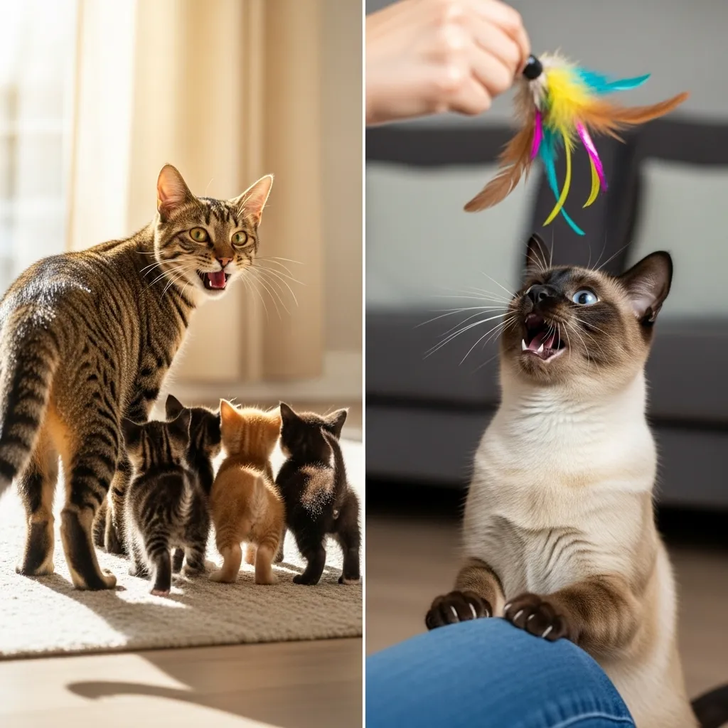 Mother cat using trill to guide kittens vs adult cat trilling to owner
