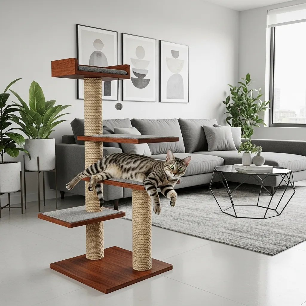 Example of correct cat tree placement that stops cats jumping on couch