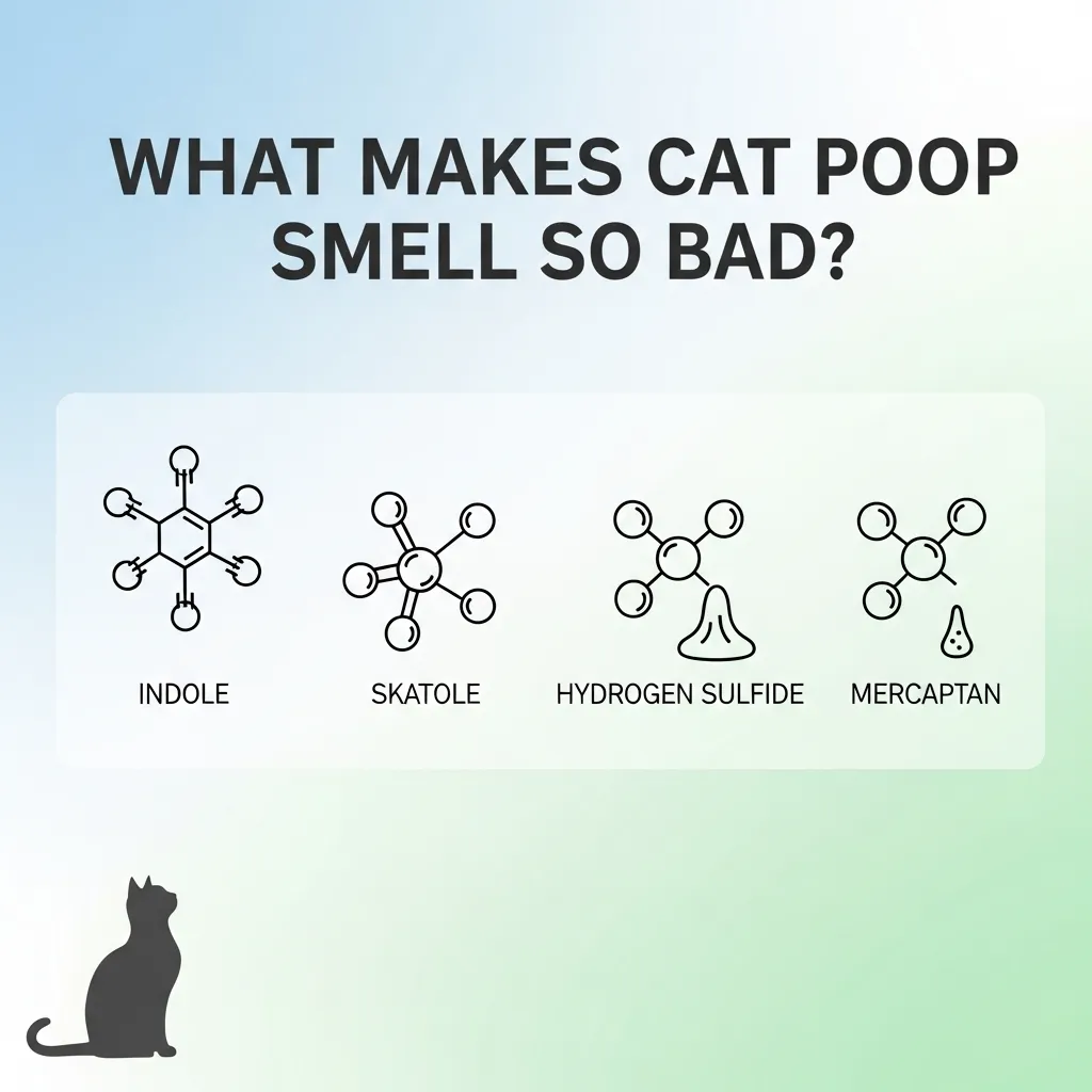 Infographic explaining the chemical compounds in cat feces that cause strong odor