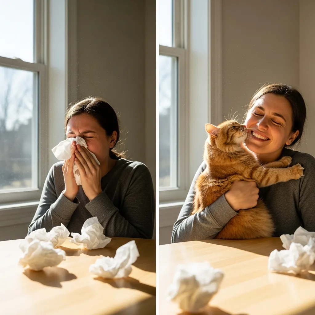 Before and after reducing cat allergies – from constant sneezing to peaceful cat cuddles
