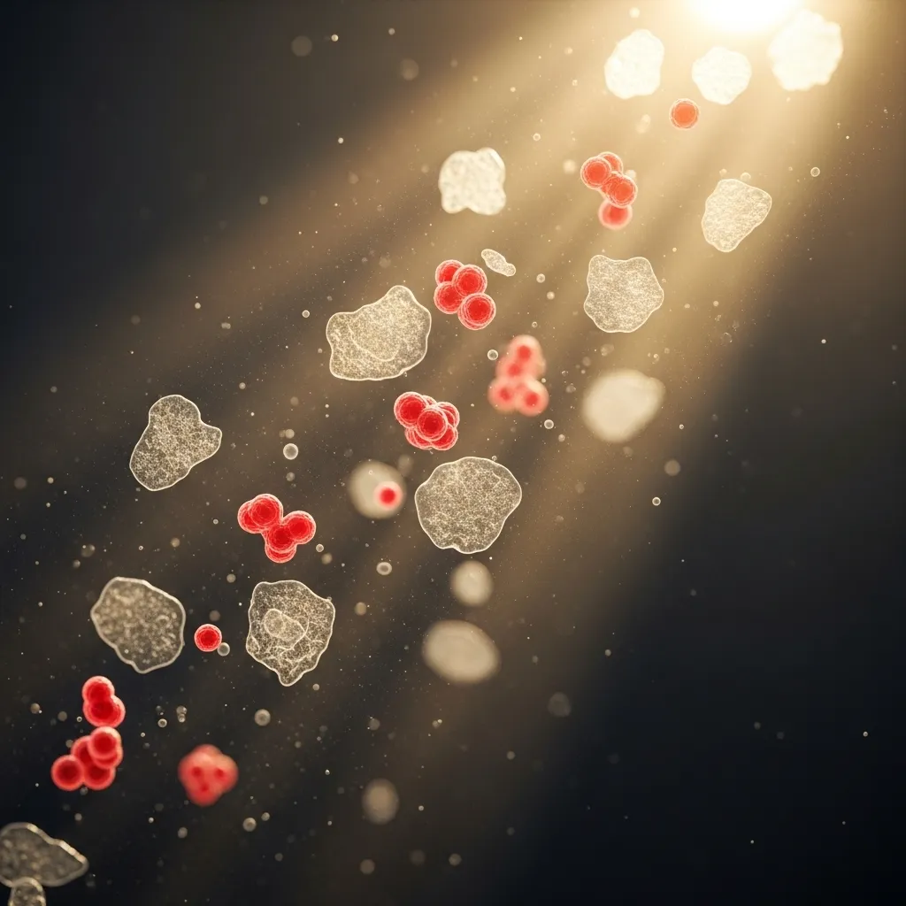 Cat dander and Fel d 1 allergen particles under microscope – the real cause of cat allergies