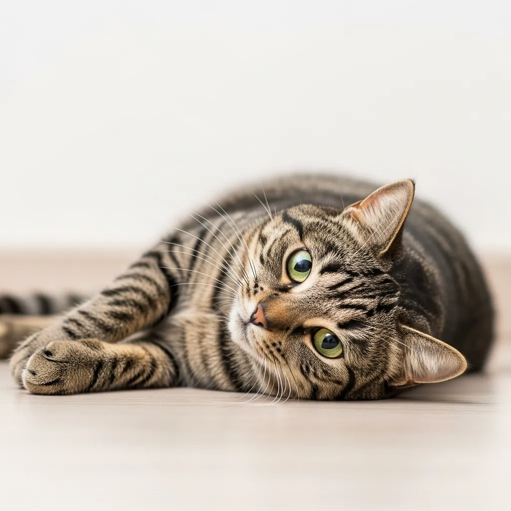 Cat displaying rolling body language to communicate trust]