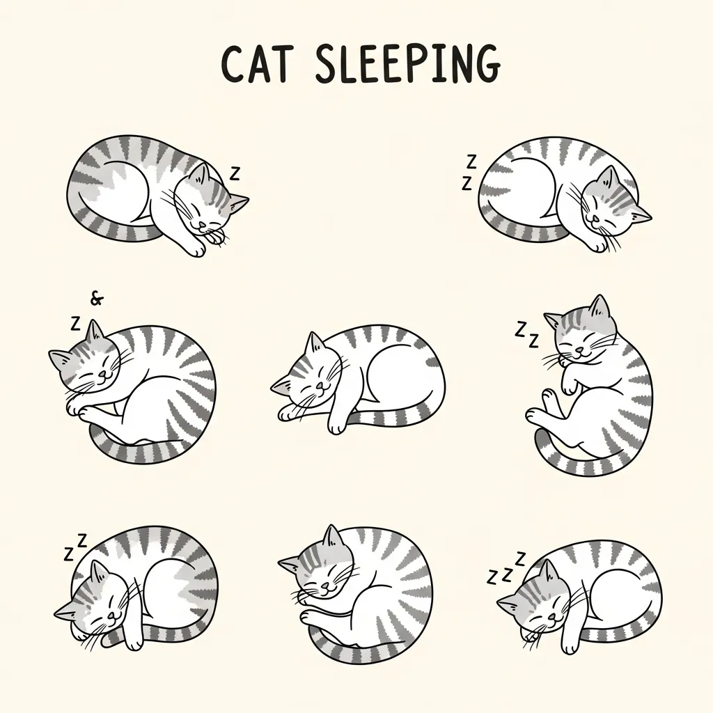 Cat sleeping positions explained with meanings.