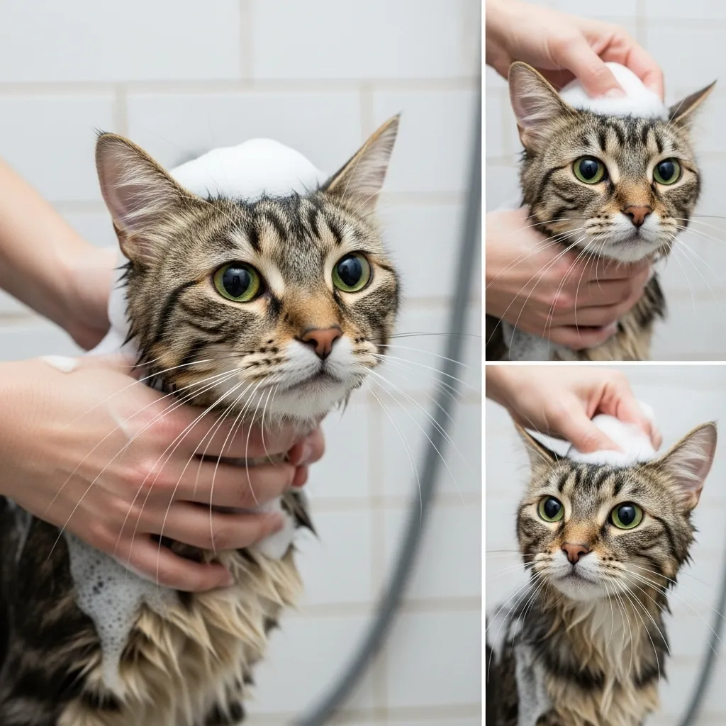  Safe cat bathing technique using sink and minimal water