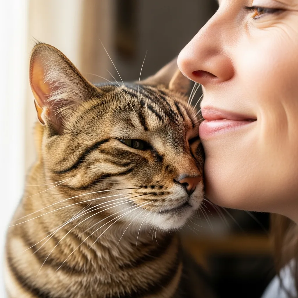 Cat showing affection through slow blinking and head bunting – classic signs of deep cat bonding