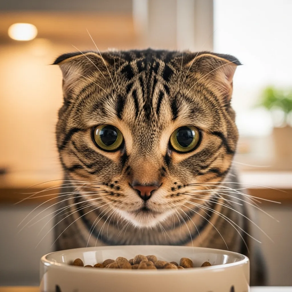 Cat showing classic neophobia reaction when introduced to new food
