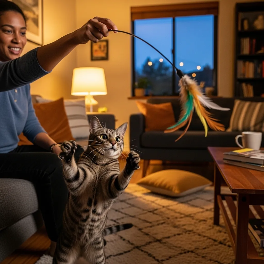 How Cats Adapt Their Behavior to Human Schedules 5 Interactive evening play session helping cat adapt energy to human schedule.