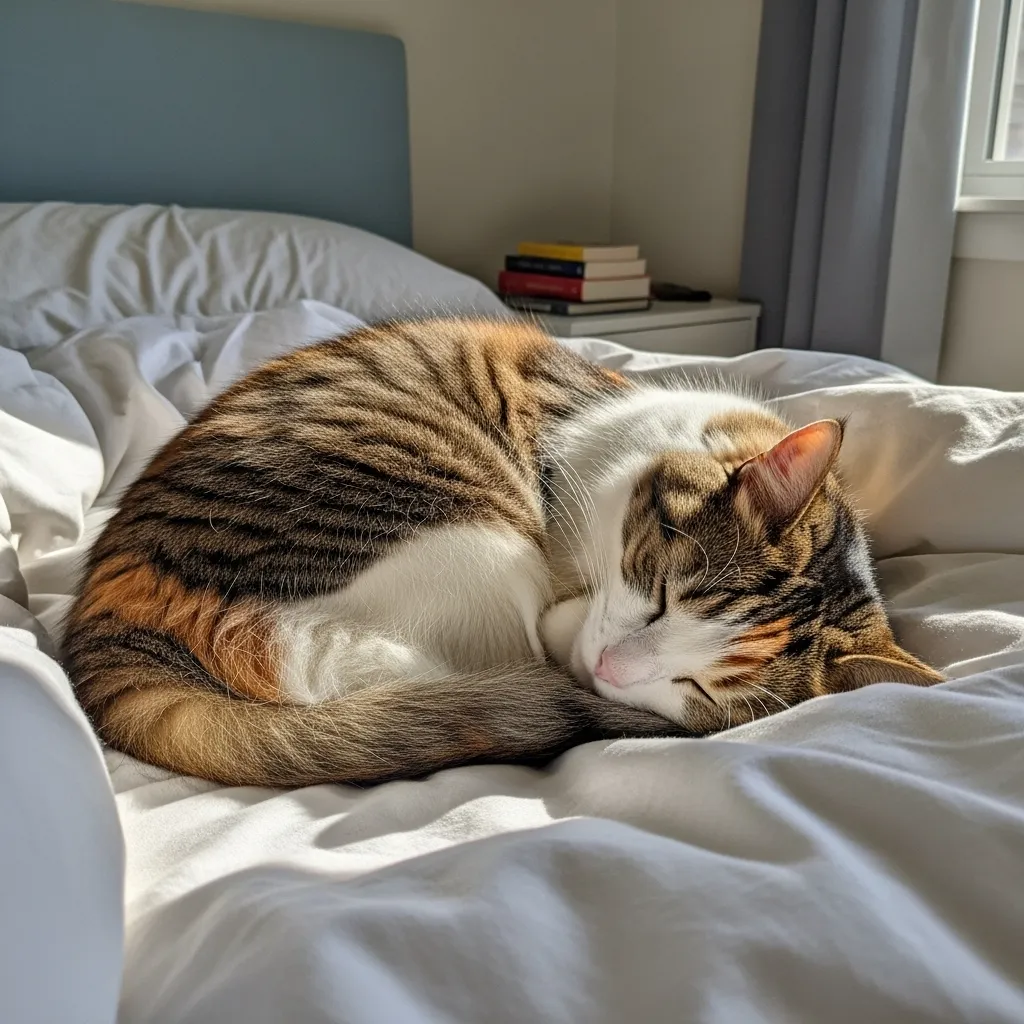 How Cats Adapt Their Behavior to Human Schedules 3 ndoor cat napping during owner work hours, demonstrating adaptation to human schedules.