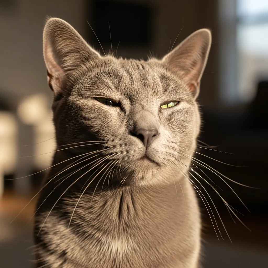  Cat slow blinking to show trust and affection toward owner Overlook 