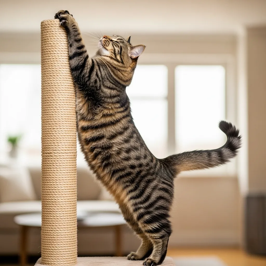 Cat satisfying scratching instinct on proper post.