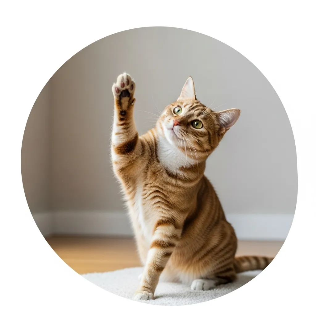 Cat mastering high-five trick through positive reinforcement training.
