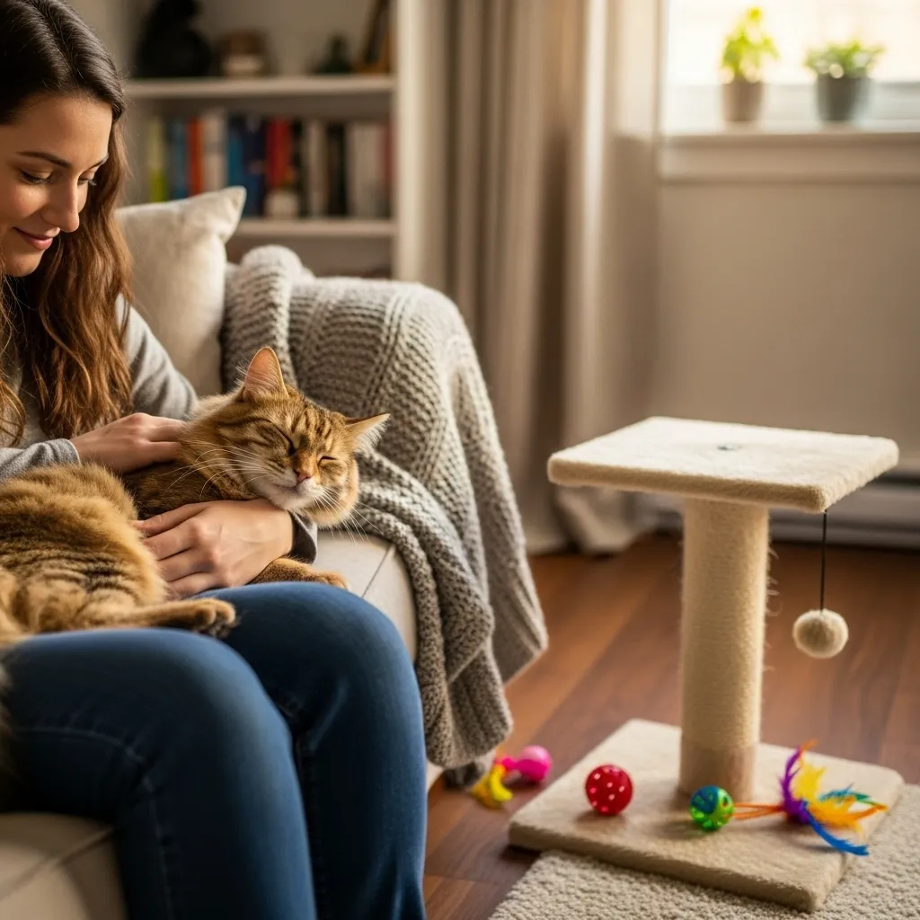 Happy cat and owner bonding after successful training