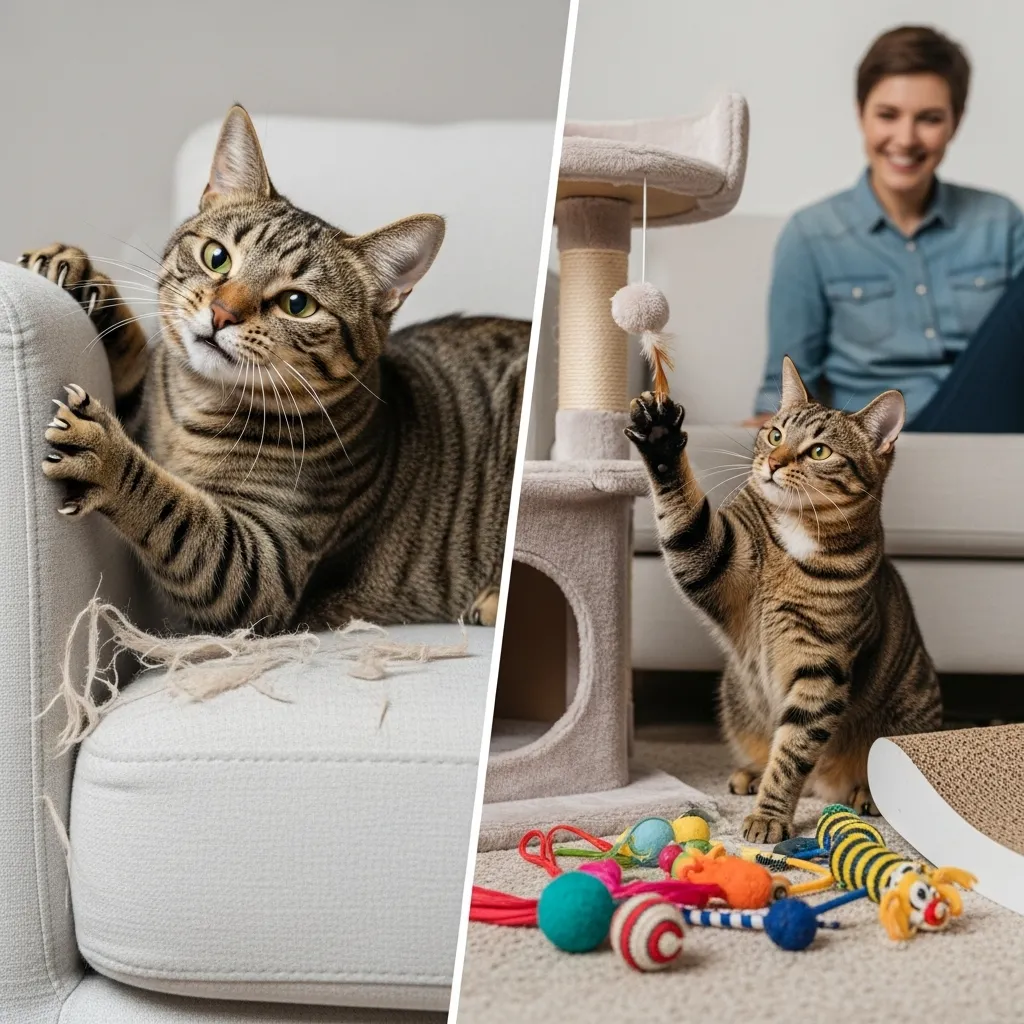  Before and after training – cat shifting from destructive to positive behaviors.