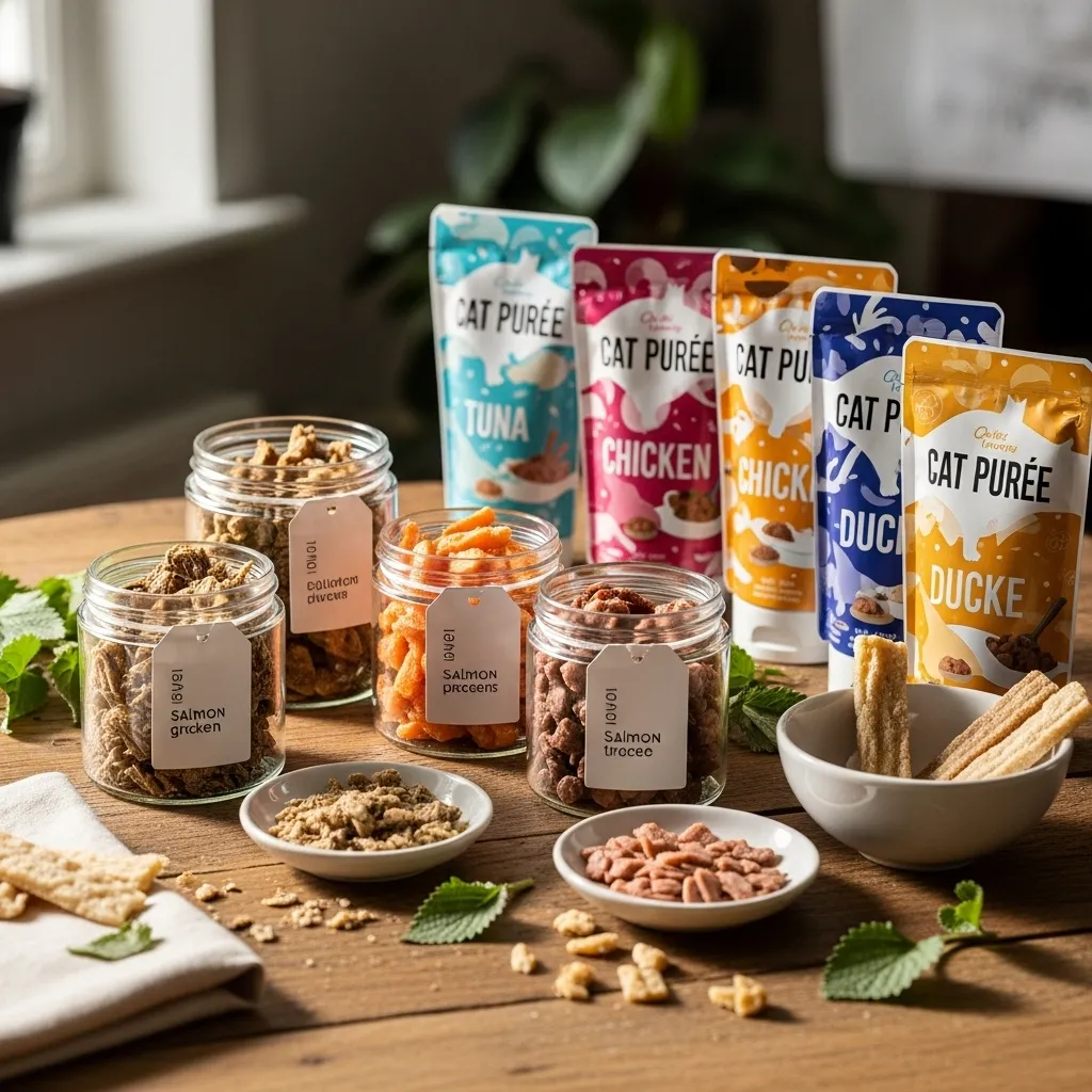  Selection of treats for effective cat training with food motivation.