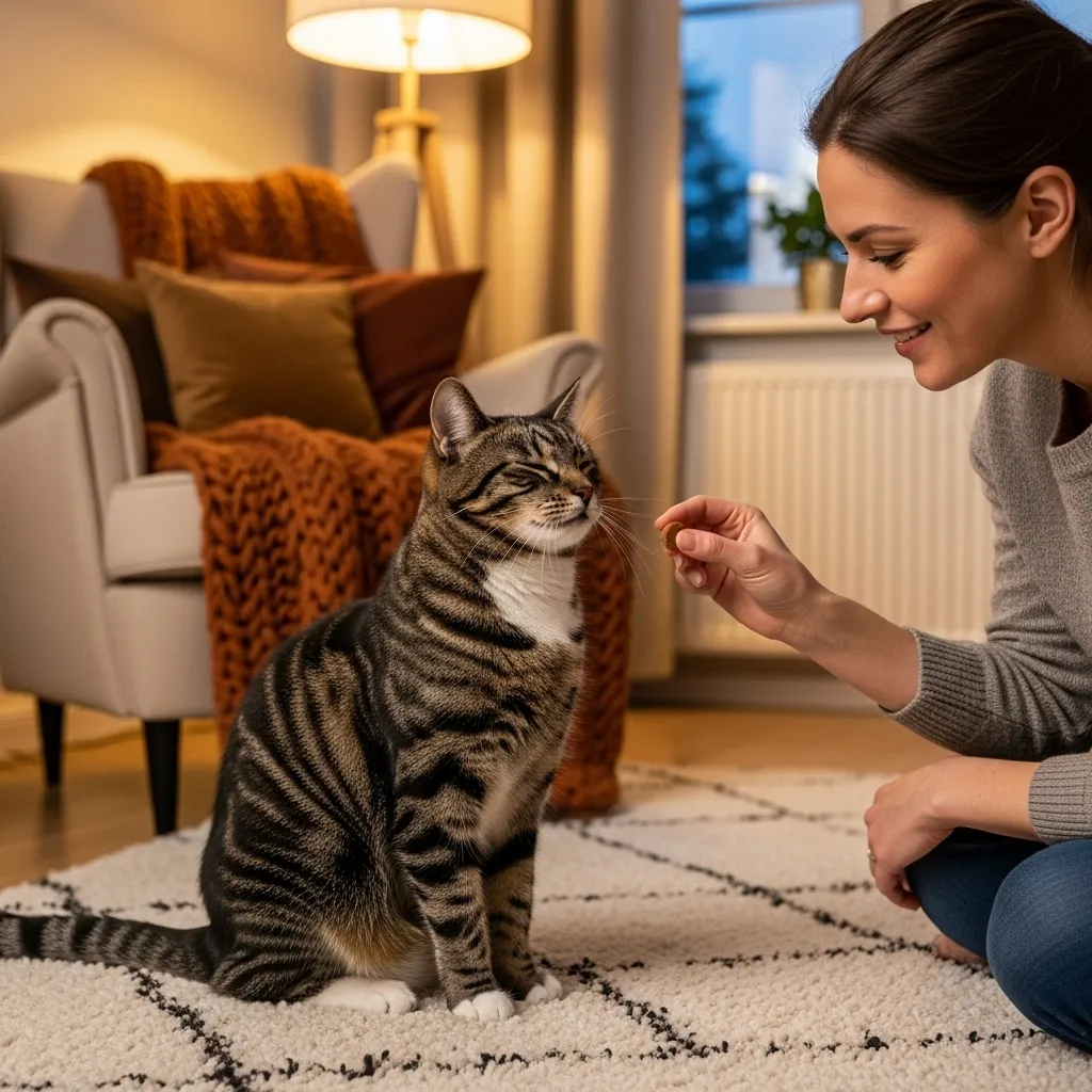 Cat building trust with owner through positive reinforcement