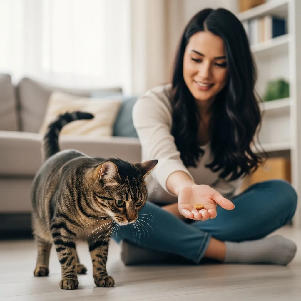 Encouraging trust in cats with treats and patience