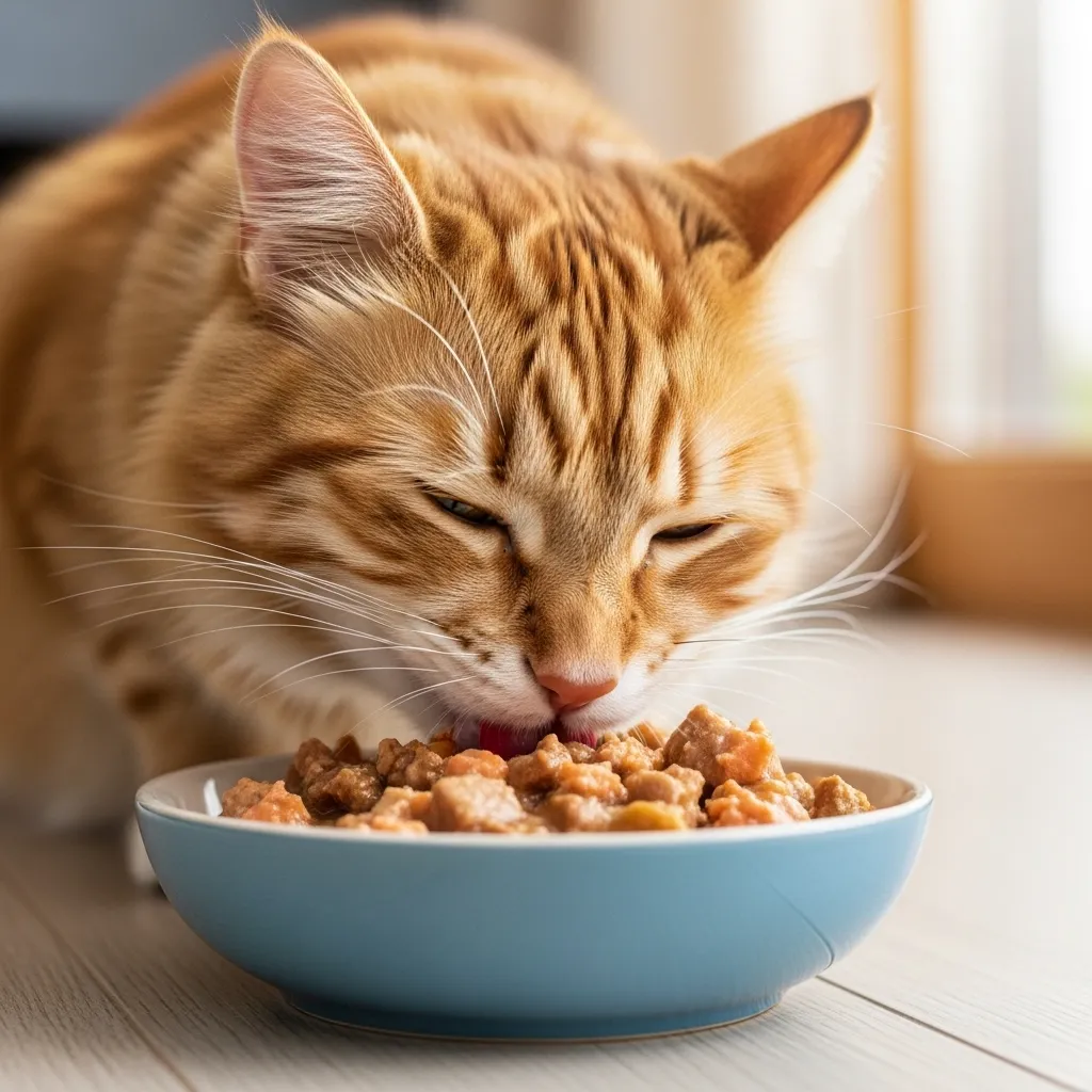 Happy cat enjoying a nutritious meal from high-quality cat food