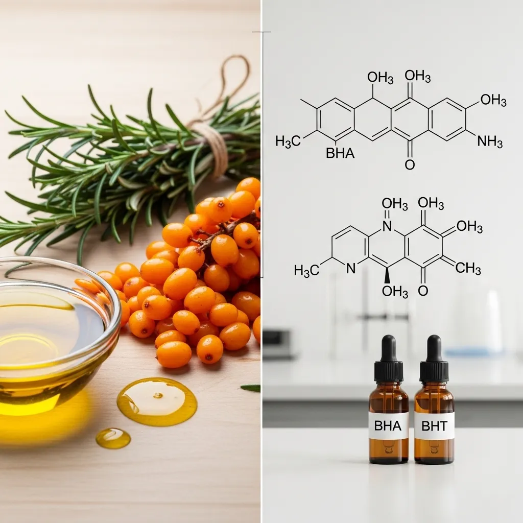 Natural preservatives (rosemary, vitamin E) vs. synthetic ones (BHA, BHT) commonly used in cat food.
