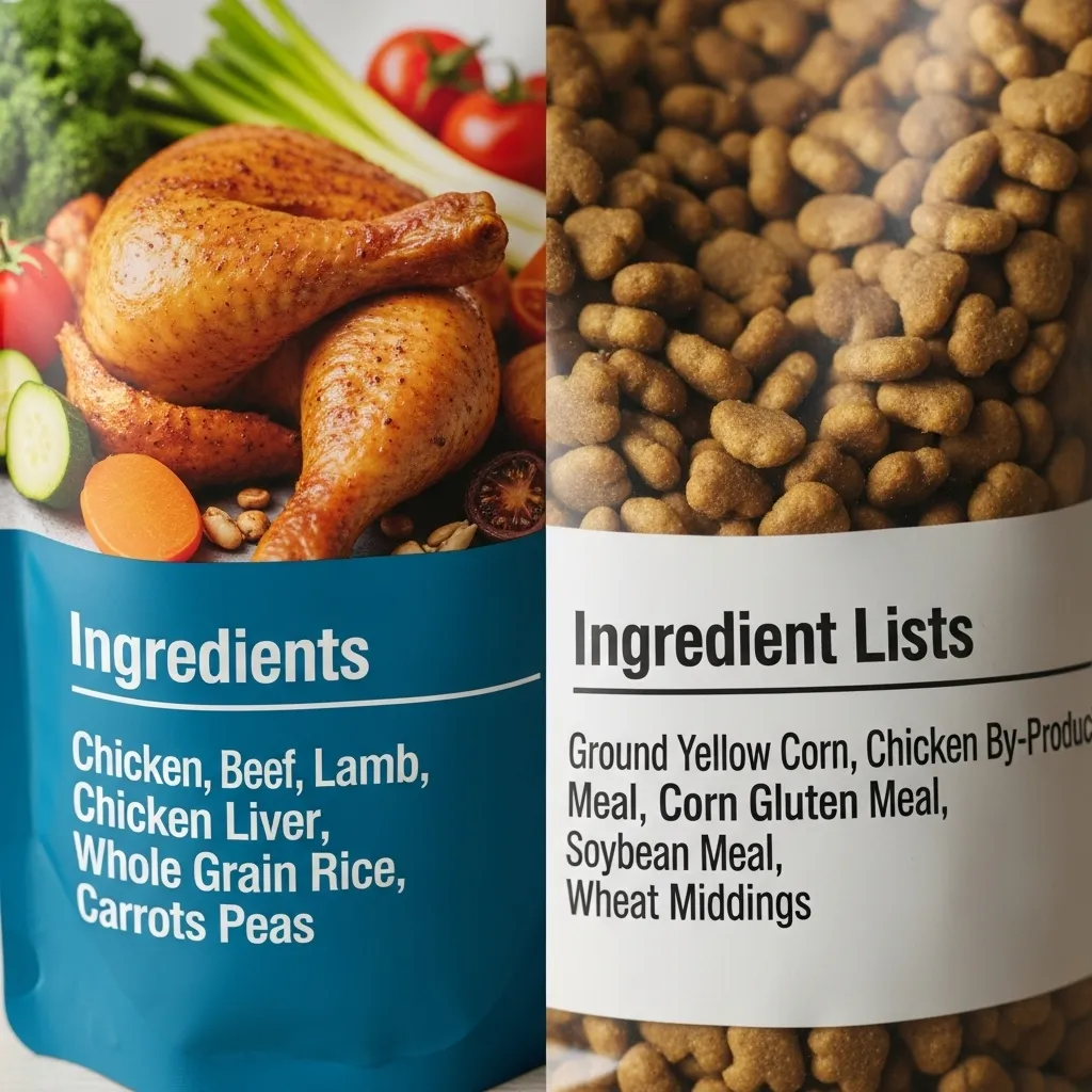 Comparison of high-quality vs. lower-quality cat food ingredient lists