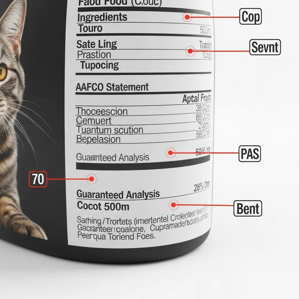  Cat food label with key sections highlighted for easy reading